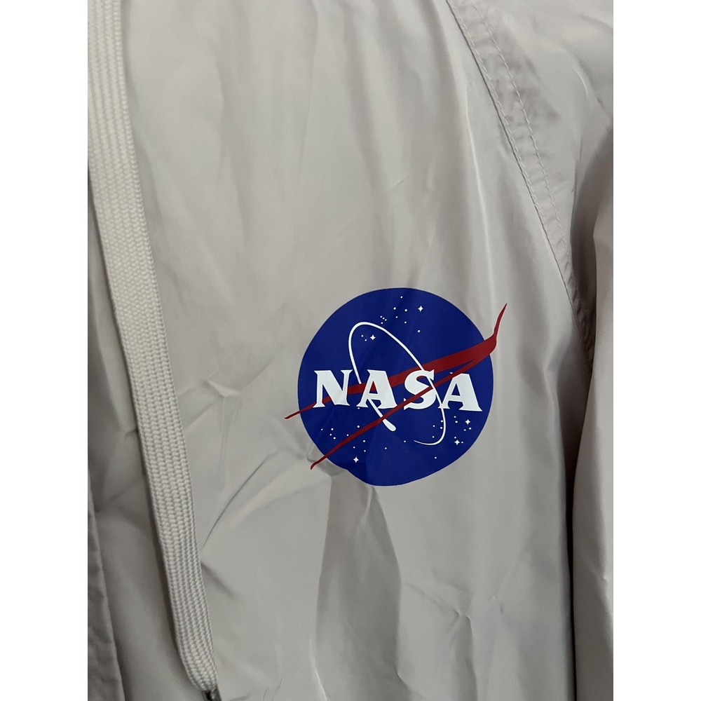 NASA Jacket Womens M Beige Hooded Windbreaker Snap Button Logo H&M Divided EUC - Picture 4 of 11